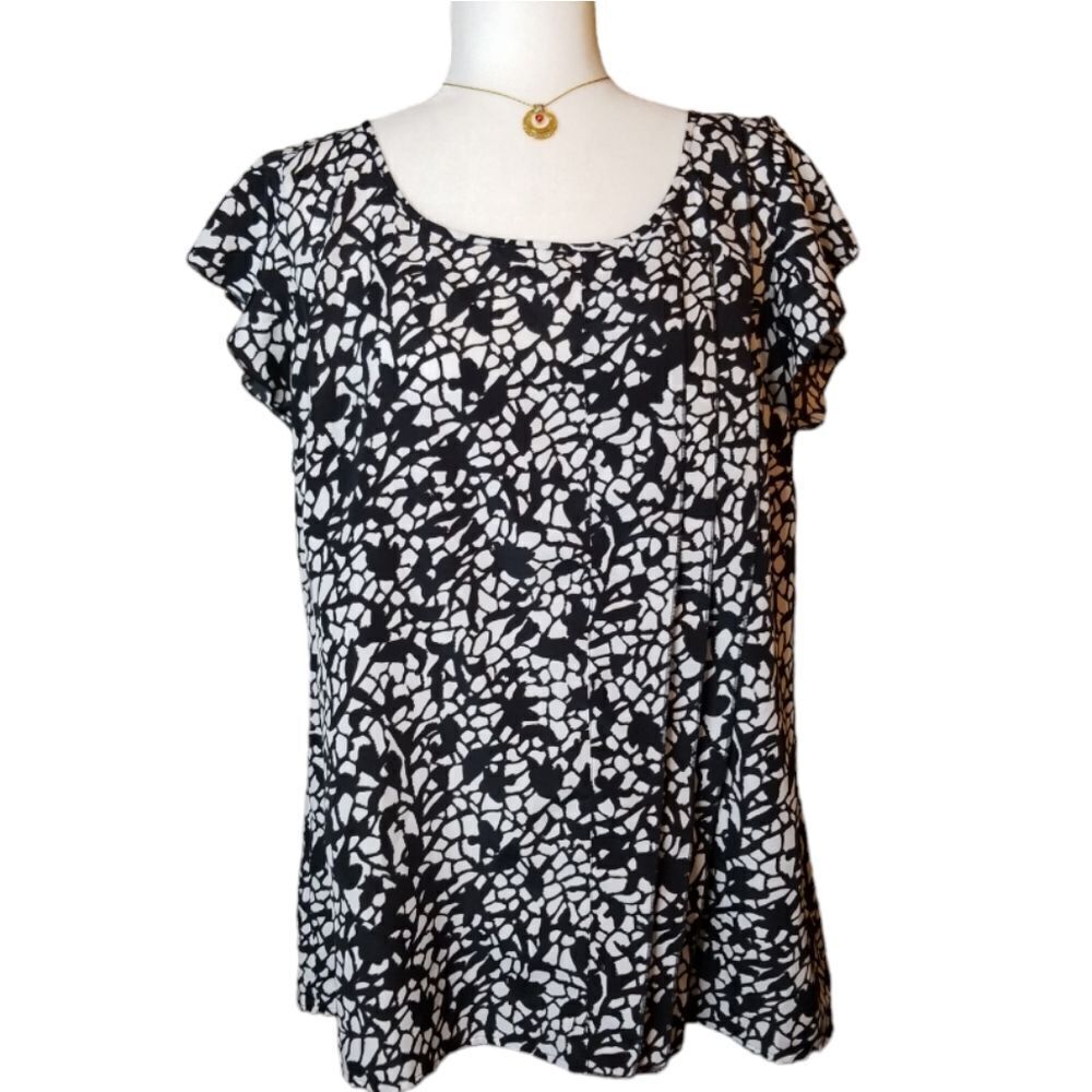 Ann Taylor Lightweight Polyester Blouse White and Black Size XL